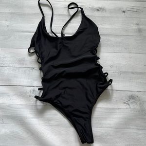 TOBI Black Cut Out High Cut One Piece Swimsuit XS
